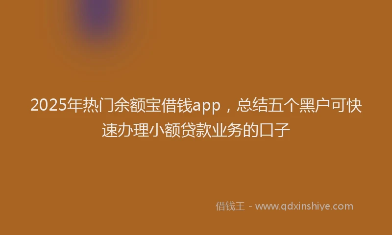 2025年热门余额宝借钱app，总结五个黑户可快速办理小额贷款业务的口子
