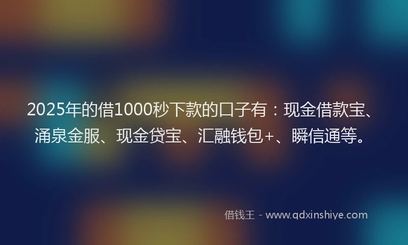 2025年的借1000秒下款的口子有：现金借款宝、涌泉金服、现金贷宝、汇融钱包+、瞬信通等。