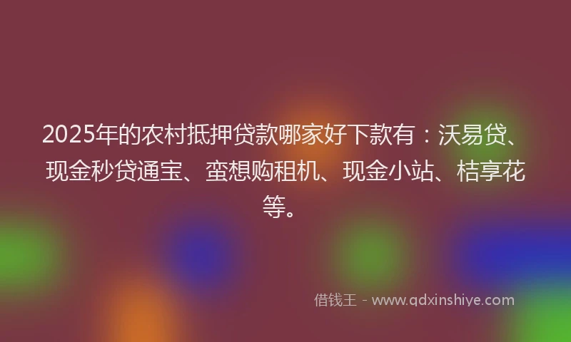 2025年的农村抵押贷款哪家好下款有：沃易贷、现金秒贷通宝、蛮想购租机、现金小站、桔享花等。