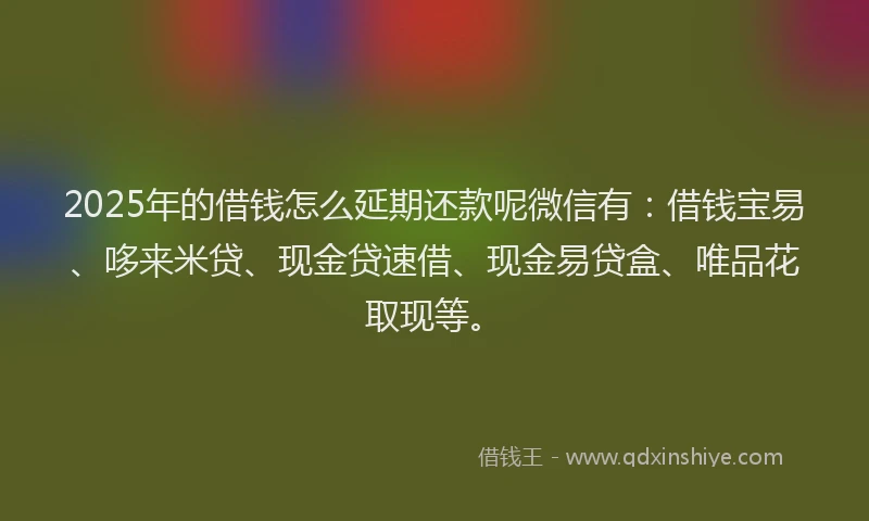 2025年的借钱怎么延期还款呢微信有：借钱宝易、哆来米贷、现金贷速借、现金易贷盒、唯品花取现等。