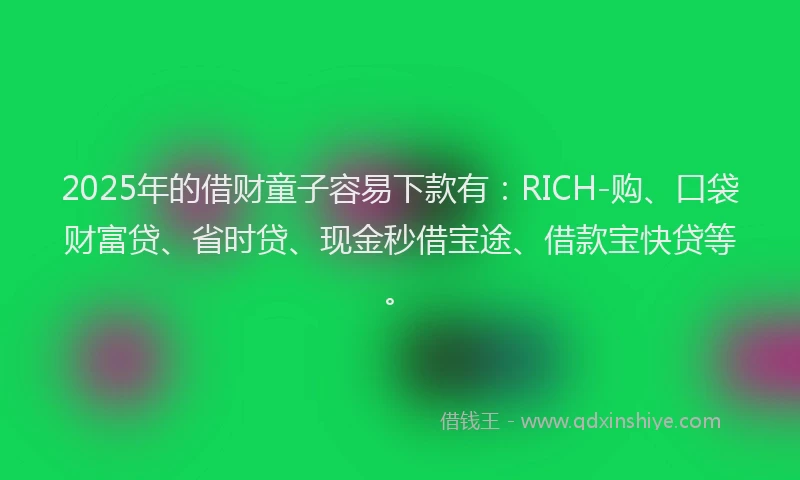 2025年的借财童子容易下款有：RICH-购、口袋财富贷、省时贷、现金秒借宝途、借款宝快贷等。