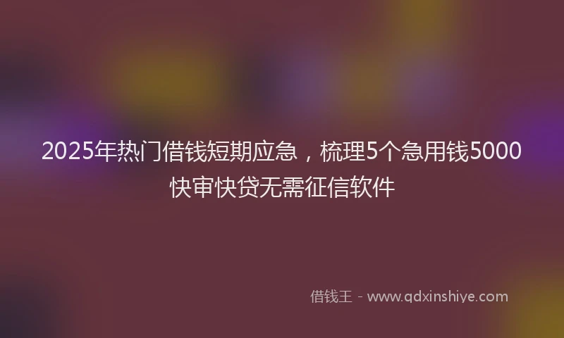 2025年热门借钱短期应急，梳理5个急用钱5000快审快贷无需征信软件
