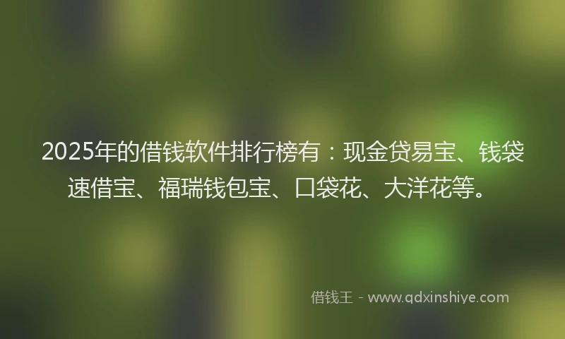 2025年的借钱软件排行榜有：现金贷易宝、钱袋速借宝、福瑞钱包宝、口袋花、大洋花等。