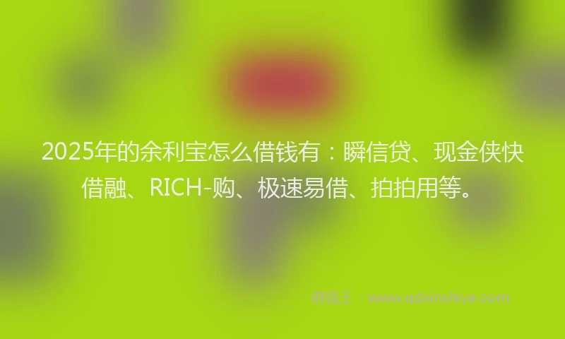 2025年的余利宝怎么借钱有：瞬信贷、现金侠快借融、RICH-购、极速易借、拍拍用等。