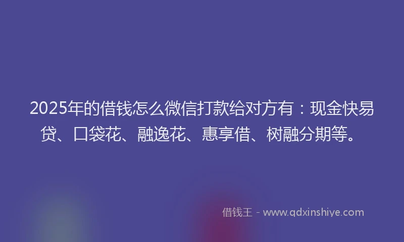 2025年的借钱怎么微信打款给对方有：现金快易贷、口袋花、融逸花、惠享借、树融分期等。
