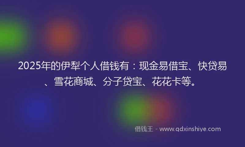 2025年的伊犁个人借钱有：现金易借宝、快贷易、雪花商城、分子贷宝、花花卡等。