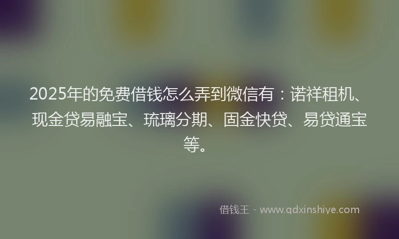 2025年的免费借钱怎么弄到微信有：诺祥租机、现金贷易融宝、琉璃分期、固金快贷、易贷通宝等。