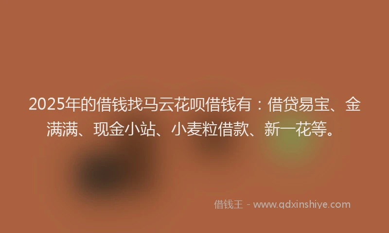 2025年的借钱找马云花呗借钱有：借贷易宝、金满满、现金小站、小麦粒借款、新一花等。