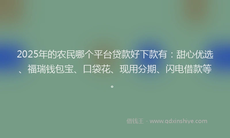 2025年的农民哪个平台贷款好下款有：甜心优选、福瑞钱包宝、口袋花、现用分期、闪电借款等。