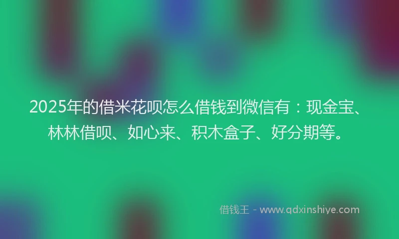 2025年的借米花呗怎么借钱到微信有：现金宝、林林借呗、如心来、积木盒子、好分期等。