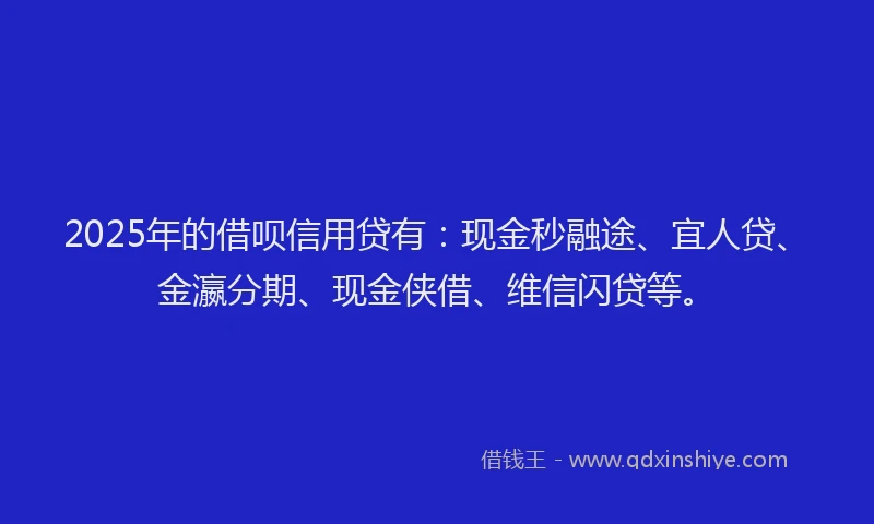 2025年的借呗信用贷有：现金秒融途、宜人贷、金瀛分期、现金侠借、维信闪贷等。