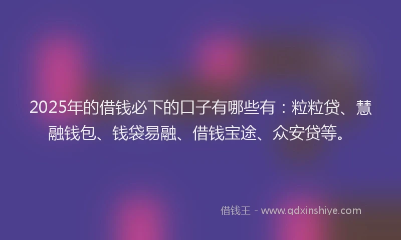 2025年的借钱必下的口子有哪些有：粒粒贷、慧融钱包、钱袋易融、借钱宝途、众安贷等。