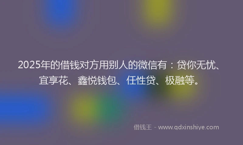 2025年的借钱对方用别人的微信有：贷你无忧、宜享花、鑫悦钱包、任性贷、极融等。
