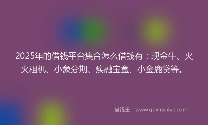 2025年的借钱平台集合怎么借钱有：现金牛、火火租机、小象分期、疾融宝盒、小金鹿贷等。
