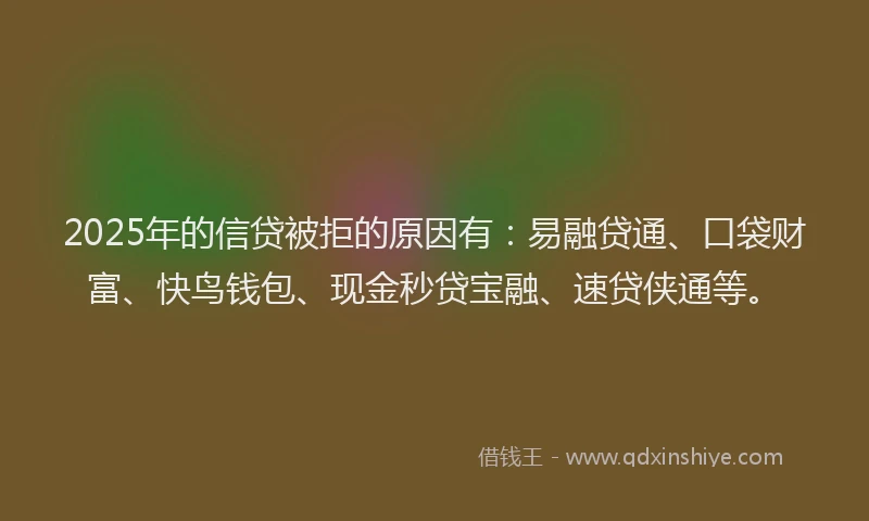 2025年的信贷被拒的原因有：易融贷通、口袋财富、快鸟钱包、现金秒贷宝融、速贷侠通等。
