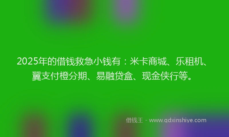 2025年的借钱救急小钱有：米卡商城、乐租机、翼支付橙分期、易融贷盒、现金侠行等。