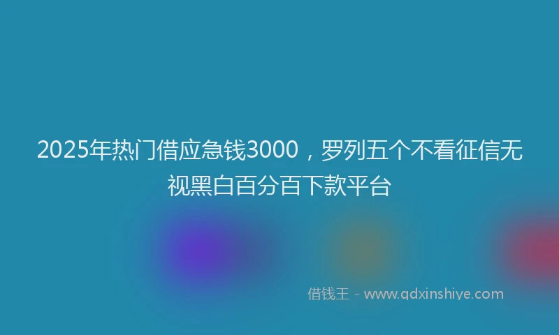 2025年热门借应急钱3000，罗列五个不看征信无视黑白百分百下款平台