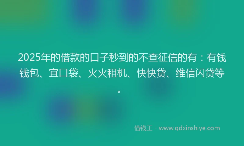2025年的借款的口子秒到的不查征信的有：有钱钱包、宜口袋、火火租机、快快贷、维信闪贷等。
