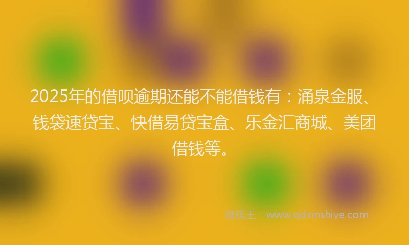 2025年的借呗逾期还能不能借钱有：涌泉金服、钱袋速贷宝、快借易贷宝盒、乐金汇商城、美团借钱等。