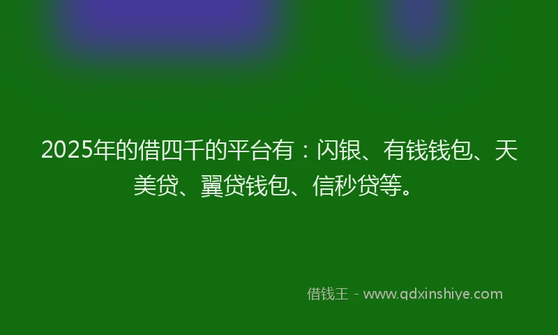 2025年的借四千的平台有：闪银、有钱钱包、天美贷、翼贷钱包、信秒贷等。