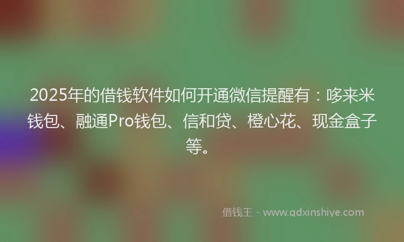 2025年的借钱软件如何开通微信提醒有：哆来米钱包、融通Pro钱包、信和贷、橙心花、现金盒子等。