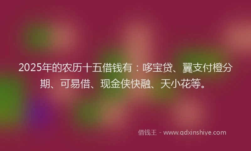 2025年的农历十五借钱有：哆宝贷、翼支付橙分期、可易借、现金侠快融、天小花等。