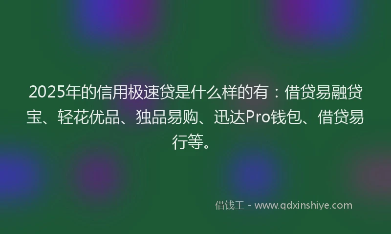 2025年的信用极速贷是什么样的有：借贷易融贷宝、轻花优品、独品易购、迅达Pro钱包、借贷易行等。