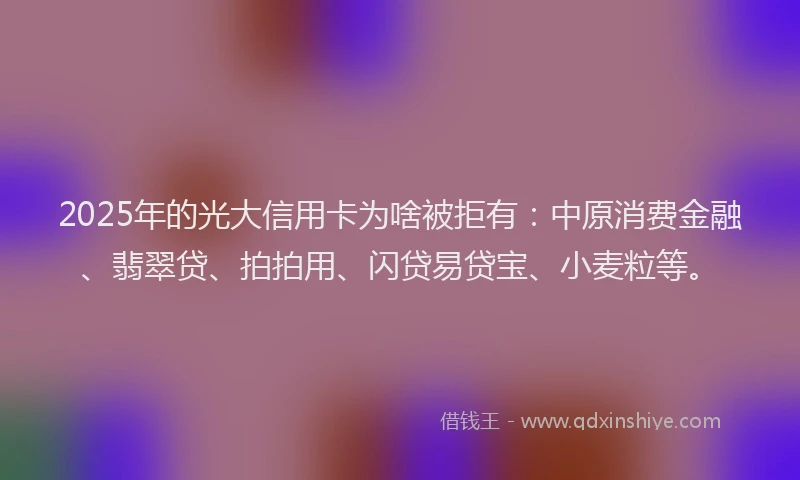 2025年的光大信用卡为啥被拒有：中原消费金融、翡翠贷、拍拍用、闪贷易贷宝、小麦粒等。
