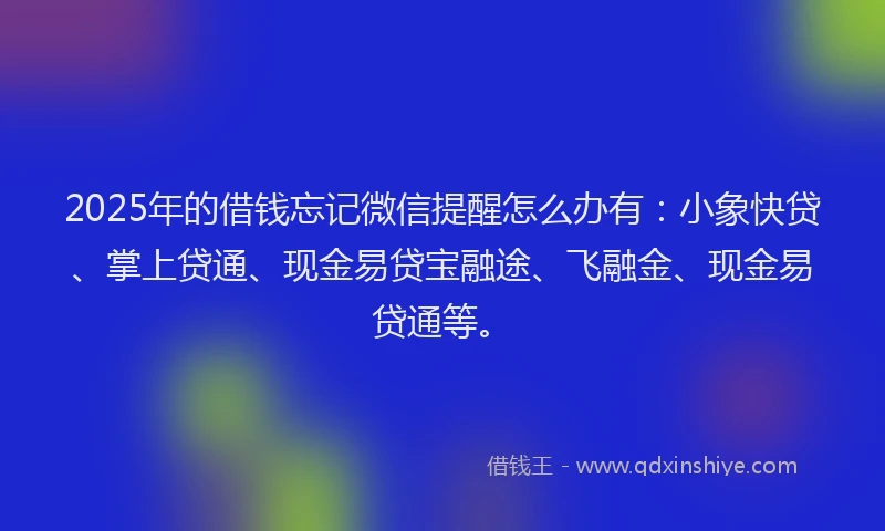2025年的借钱忘记微信提醒怎么办有：小象快贷、掌上贷通、现金易贷宝融途、飞融金、现金易贷通等。