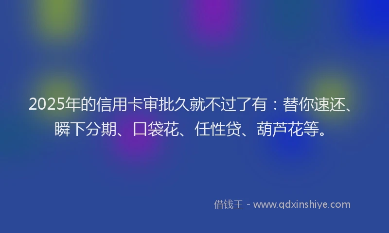 2025年的信用卡审批久就不过了有：替你速还、瞬下分期、口袋花、任性贷、葫芦花等。