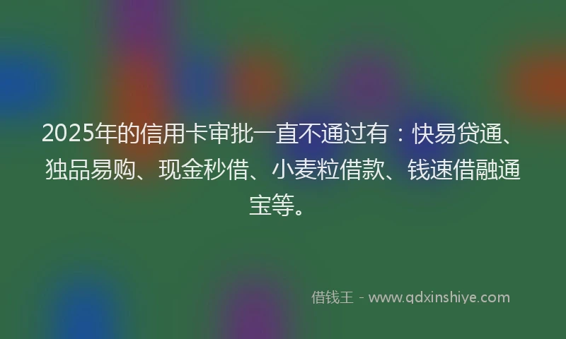 2025年的信用卡审批一直不通过有：快易贷通、独品易购、现金秒借、小麦粒借款、钱速借融通宝等。