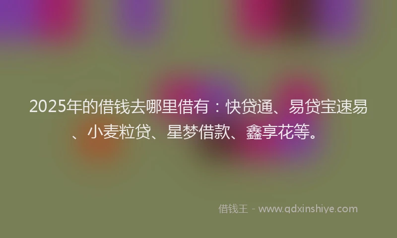 2025年的借钱去哪里借有：快贷通、易贷宝速易、小麦粒贷、星梦借款、鑫享花等。