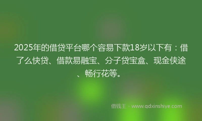 2025年的借贷平台哪个容易下款18岁以下有：借了么快贷、借款易融宝、分子贷宝盒、现金侠途、畅行花等。