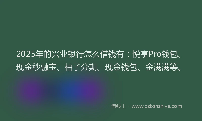 2025年的兴业银行怎么借钱有：悦享Pro钱包、现金秒融宝、柚子分期、现金钱包、金满满等。
