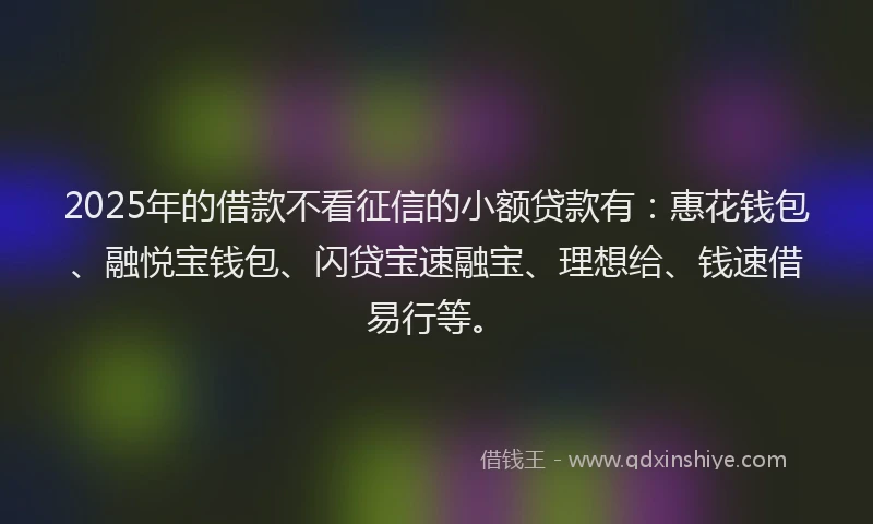 2025年的借款不看征信的小额贷款有：惠花钱包、融悦宝钱包、闪贷宝速融宝、理想给、钱速借易行等。