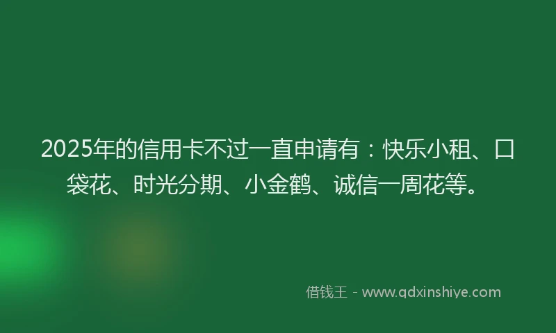 2025年的信用卡不过一直申请有：快乐小租、口袋花、时光分期、小金鹤、诚信一周花等。
