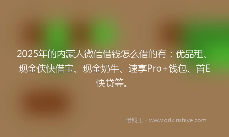2025年的内蒙人微信借钱怎么借的有：优品租、现金侠快借宝、现金奶牛、速享Pro+钱包、首E快贷等。