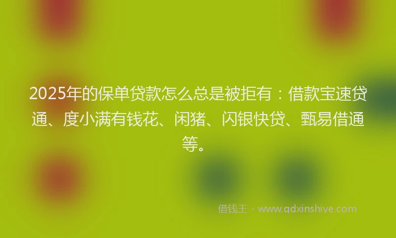 2025年的保单贷款怎么总是被拒有：借款宝速贷通、度小满有钱花、闲猪、闪银快贷、甄易借通等。