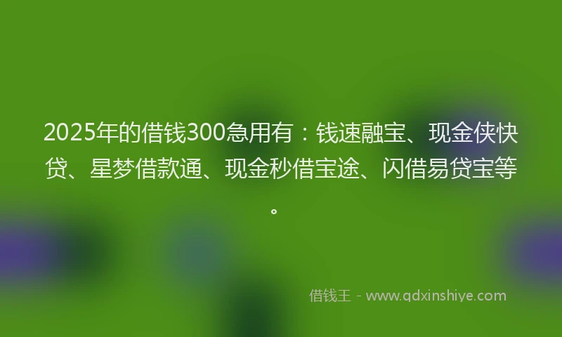 2025年的借钱300急用有：钱速融宝、现金侠快贷、星梦借款通、现金秒借宝途、闪借易贷宝等。