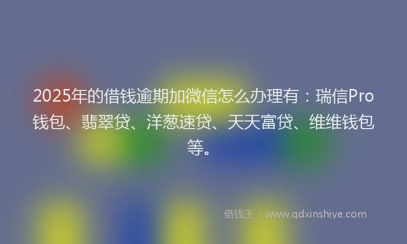 2025年的借钱逾期加微信怎么办理有：瑞信Pro钱包、翡翠贷、洋葱速贷、天天富贷、维维钱包等。
