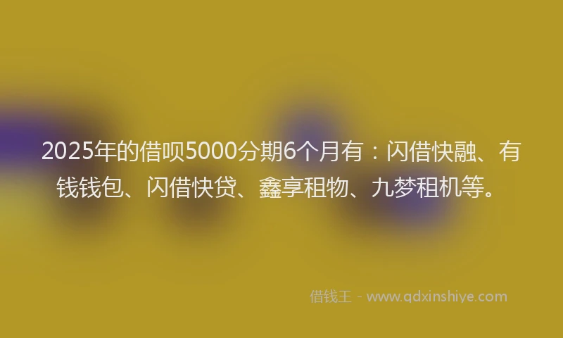 2025年的借呗5000分期6个月有：闪借快融、有钱钱包、闪借快贷、鑫享租物、九梦租机等。