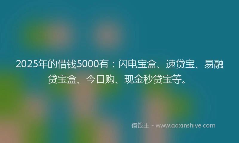 2025年的借钱5000有：闪电宝盒、速贷宝、易融贷宝盒、今日购、现金秒贷宝等。