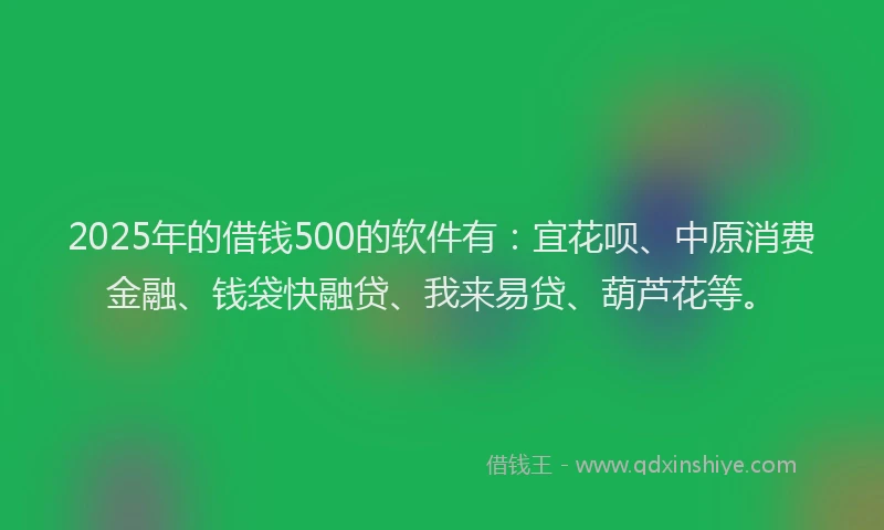 2025年的借钱500的软件有：宜花呗、中原消费金融、钱袋快融贷、我来易贷、葫芦花等。