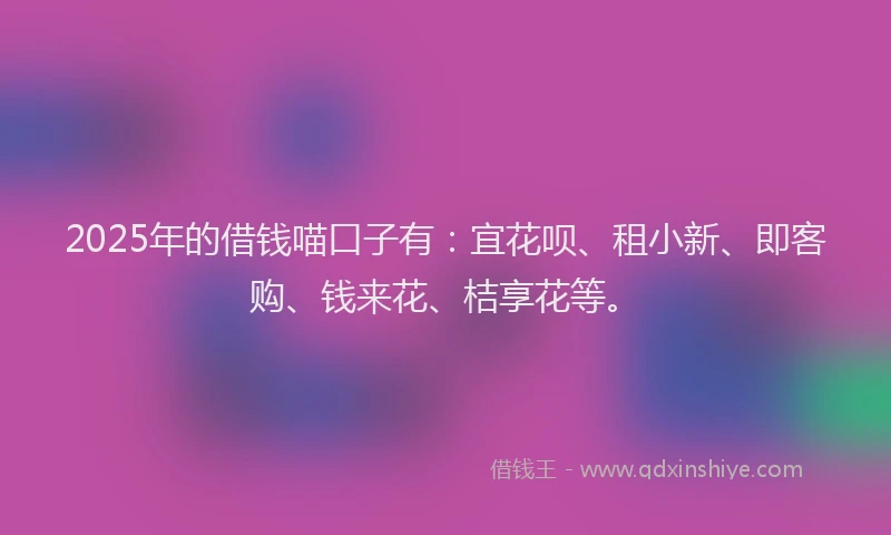 2025年的借钱喵口子有：宜花呗、租小新、即客购、钱来花、桔享花等。