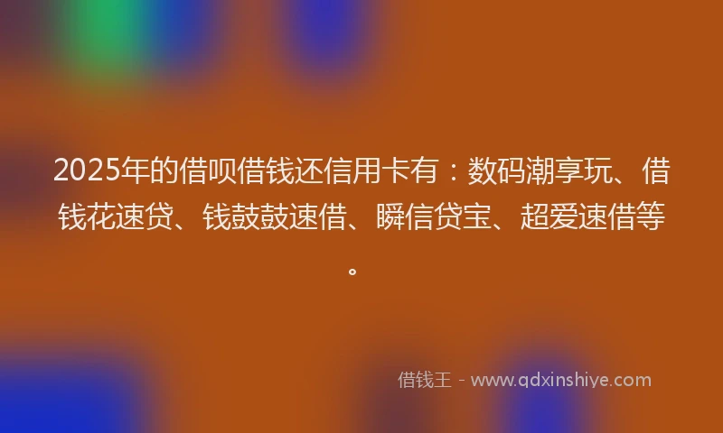 2025年的借呗借钱还信用卡有：数码潮享玩、借钱花速贷、钱鼓鼓速借、瞬信贷宝、超爱速借等。