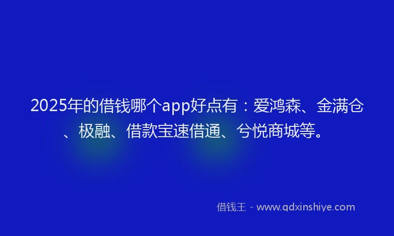 2025年的借钱哪个app好点有：爱鸿森、金满仓、极融、借款宝速借通、兮悦商城等。