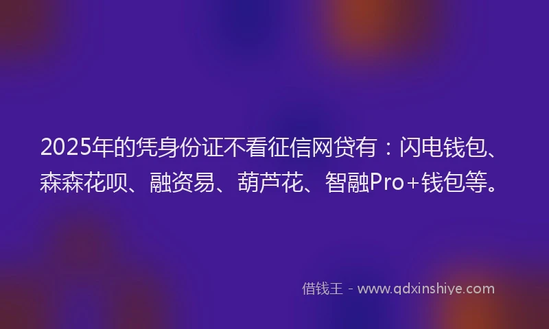 2025年的凭身份证不看征信网贷有：闪电钱包、森森花呗、融资易、葫芦花、智融Pro+钱包等。