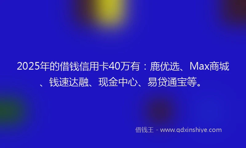 2025年的借钱信用卡40万有：鹿优选、Max商城、钱速达融、现金中心、易贷通宝等。