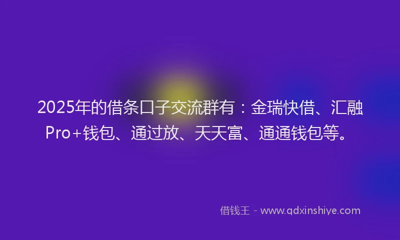 2025年的借条口子交流群有：金瑞快借、汇融Pro+钱包、通过放、天天富、通通钱包等。