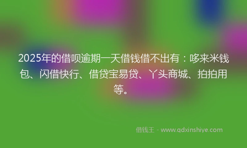 2025年的借呗逾期一天借钱借不出有：哆来米钱包、闪借快行、借贷宝易贷、丫头商城、拍拍用等。